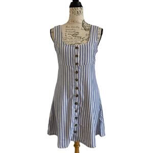 American Eagle Blue White Striped Button Front Sleeveless Viscose Dress Size XS